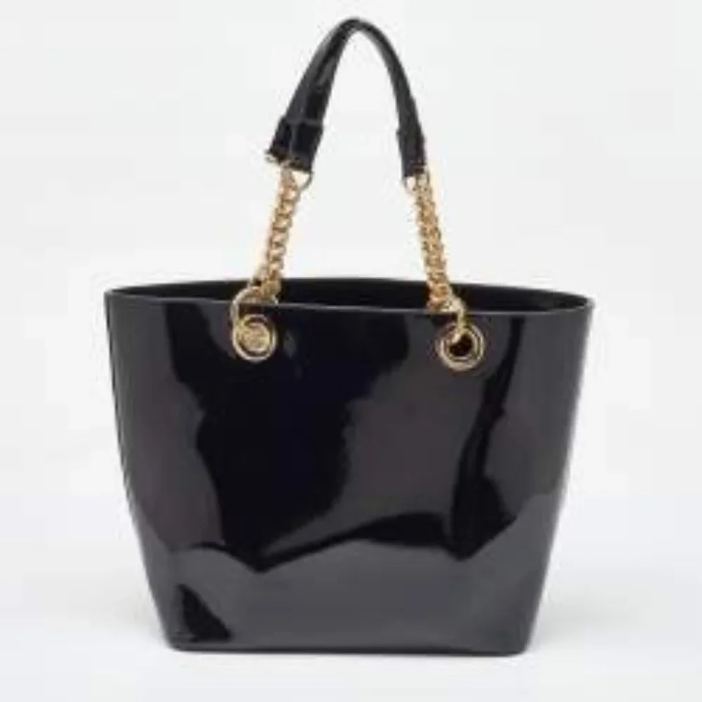 DKNY Black Patent Large Shoulder Bag Tote With Scarf